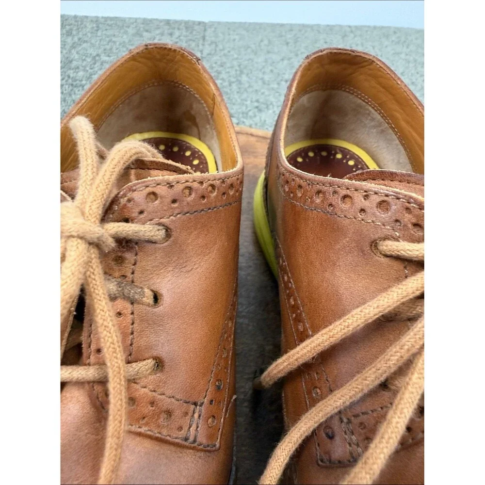 Cole Haan Shoes Mens 7.5 Lunargrand Wingtip Brown Leather Yellow Sole Dress